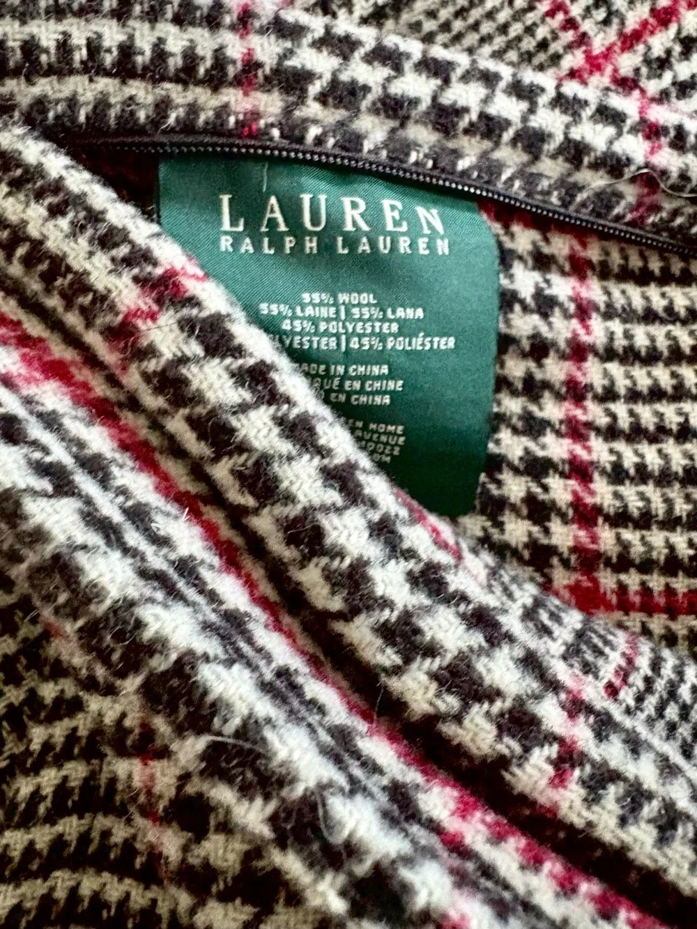 Ralph Lauren Black/Brown/Creme Houndstooth Plaid Wool Blend Pillow Covers PAIR